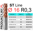 Frez z promieniem naroża fi 16 R0,3 ST LINE